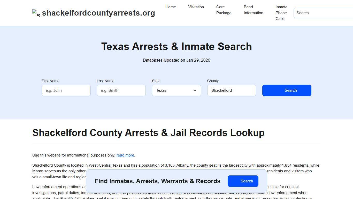 Shackelford County, TX Arrests, Warrants, Police Records Search